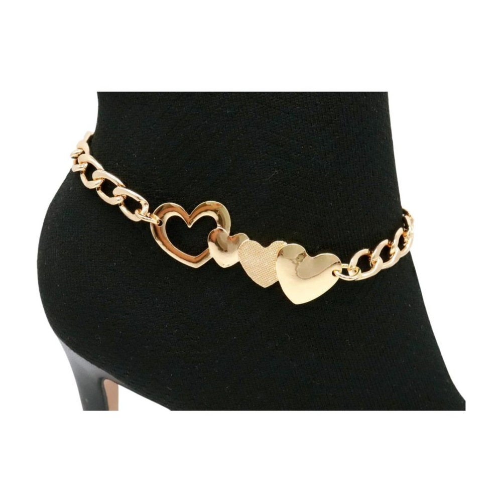 Women Gold Metal Chain Boot Bracelet Shoe Heart Charm Love Friendship Anklet